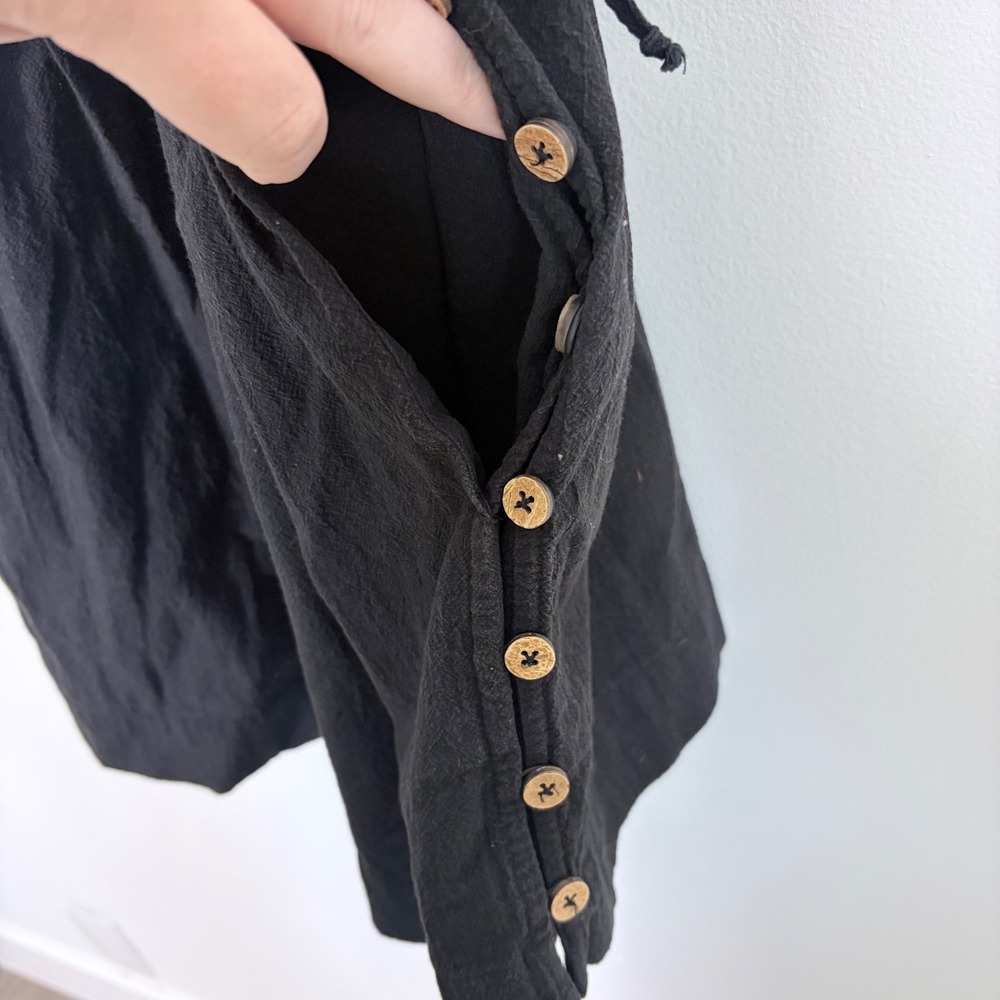 Free People Claudette Black Smock Ruffle Strap Button Side Mini Dress Medium - Picture 7 of 8